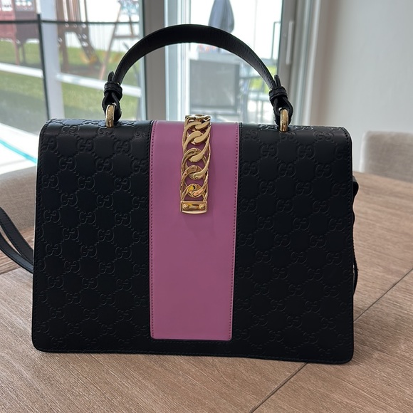 Gucci Sylvie Guccissima Pink and Black top handle bag - Picture 5 of 8